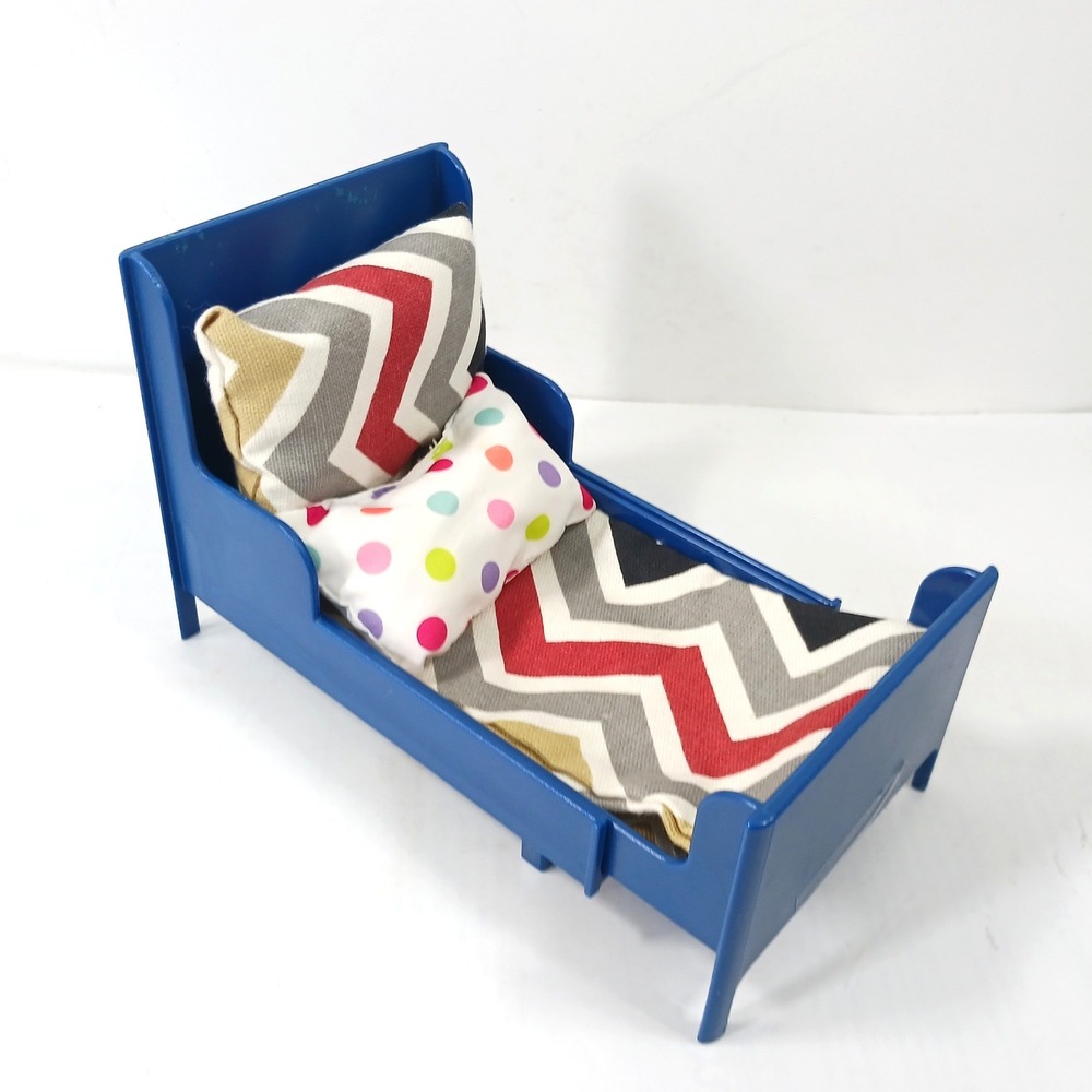 IKEA HUSET Doll Bed Blue Extendable Miniature Furniture with Bedding Set 16039